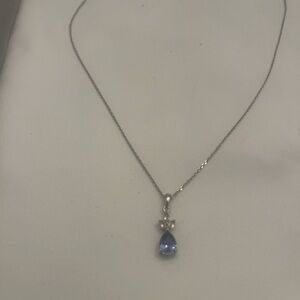 Elegant Sterling Silver Necklace with Blue Teardrop Pendant, 18 inches
